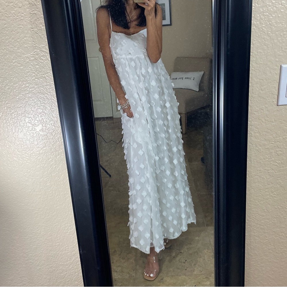 Lulu's White Maxi Dress with 3D Petal Texture